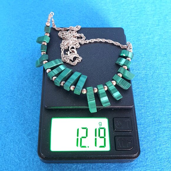 Elegant Vintage Native American Sterling Natural Malachite Statement Necklace - Picture 11 of 11